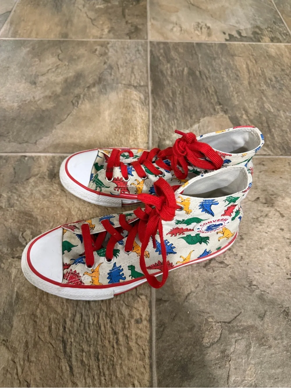 Converse Kids High-Top Sneakers in Red, Blue, Green & Yellow Dinosaur Print